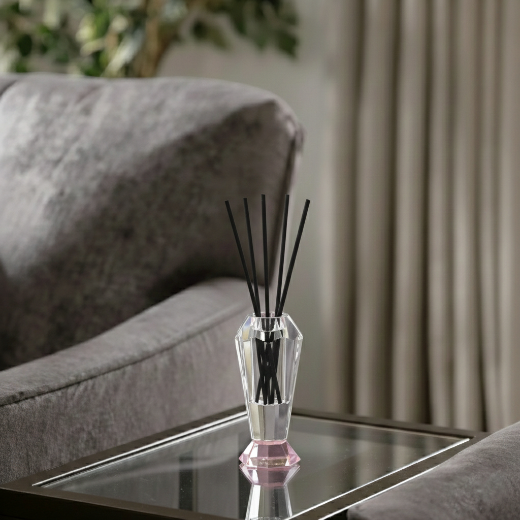 Crystal Reed Diffuser with Colored Base, 2.5" x 2.5" x 5.5"H