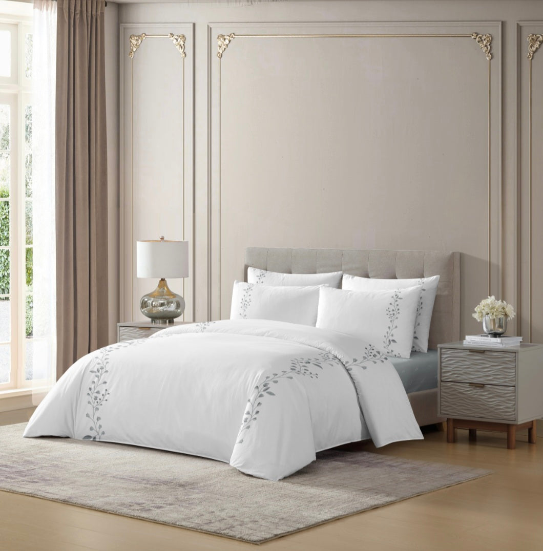 Vine Hotel Style Grey Duvet Cover Bedding Set
