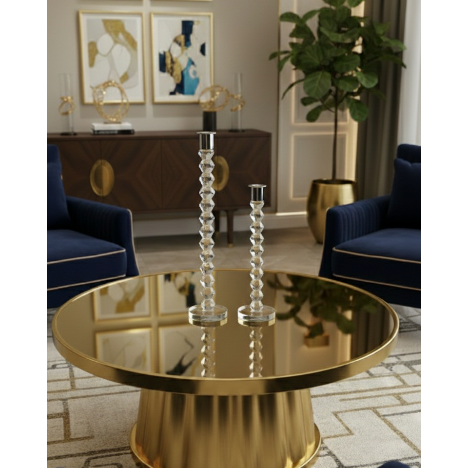 Crystal Dimensional Candlestick with Silver/Gold Tip (2 Sizes)