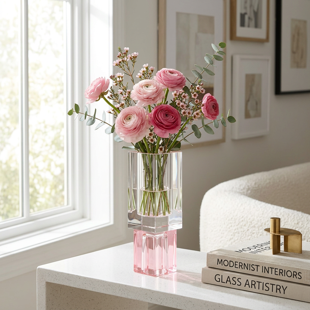Crystal Square Vase with Colored Base