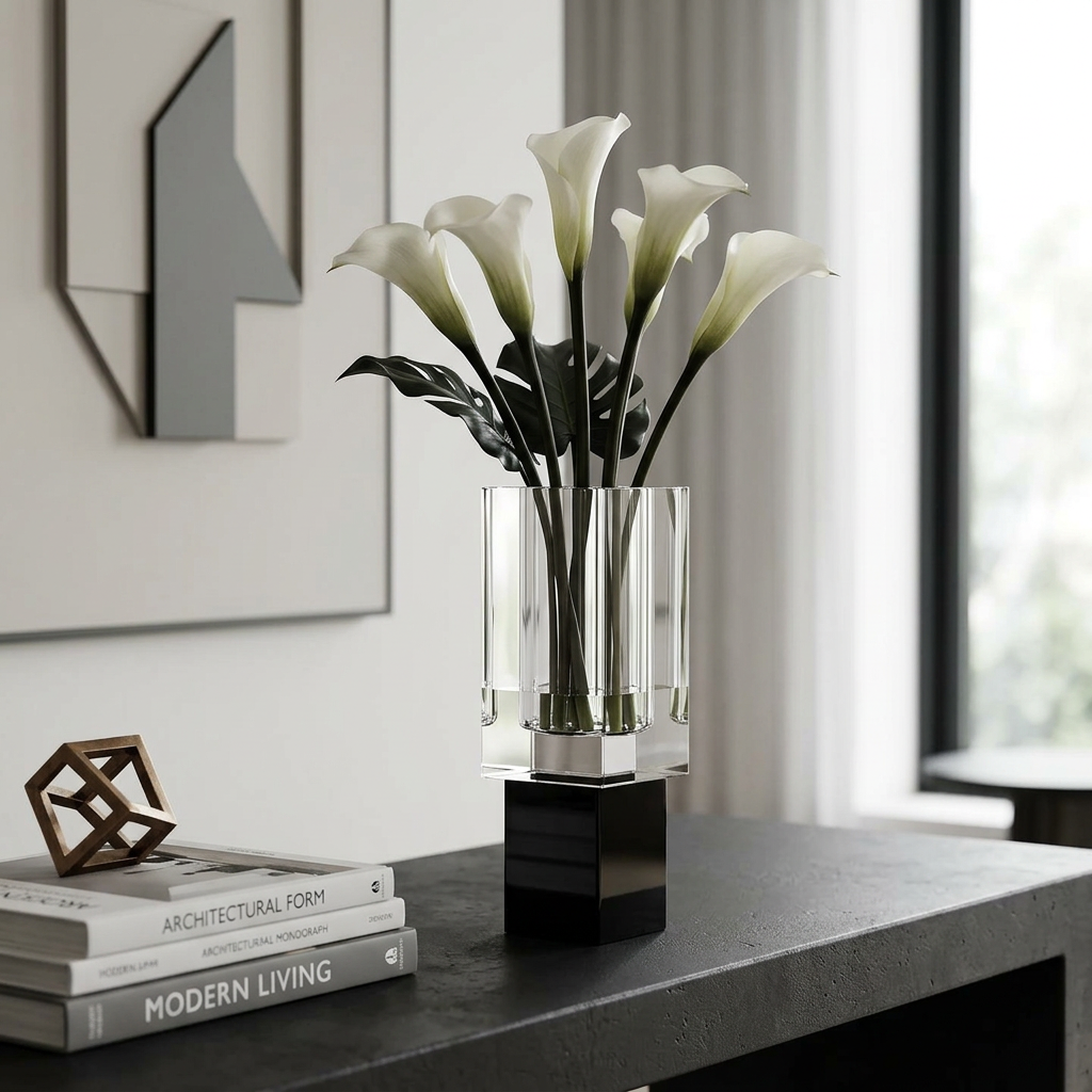 Crystal Square Vase with Colored Base
