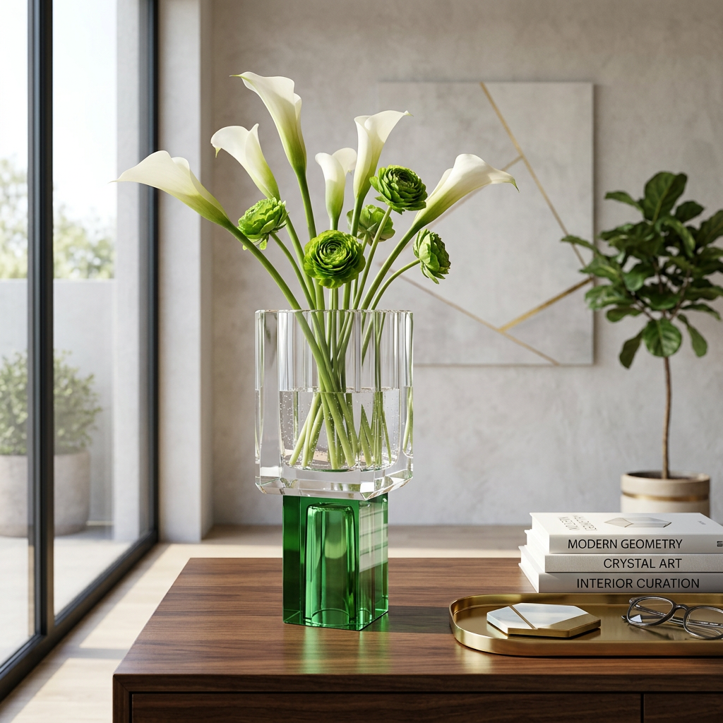 Crystal Square Vase with Colored Base