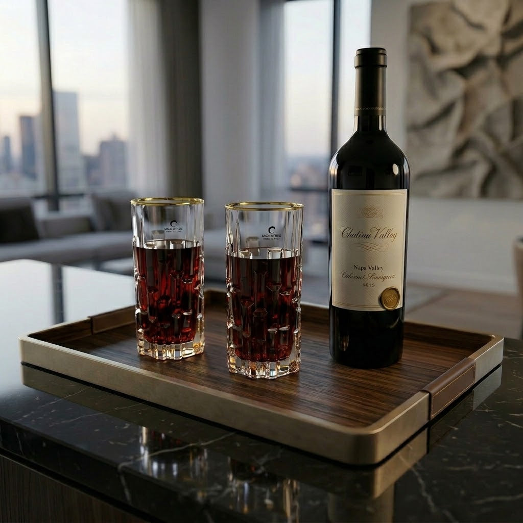 Liscio Ottico - Set of 6 Highball Glasses with Block Design and Gold Rim