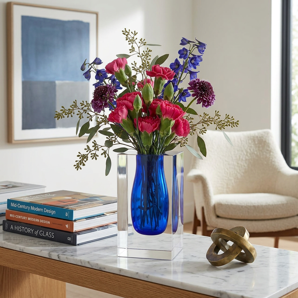 Double Wall Crystal Bud Vase Colored Inner