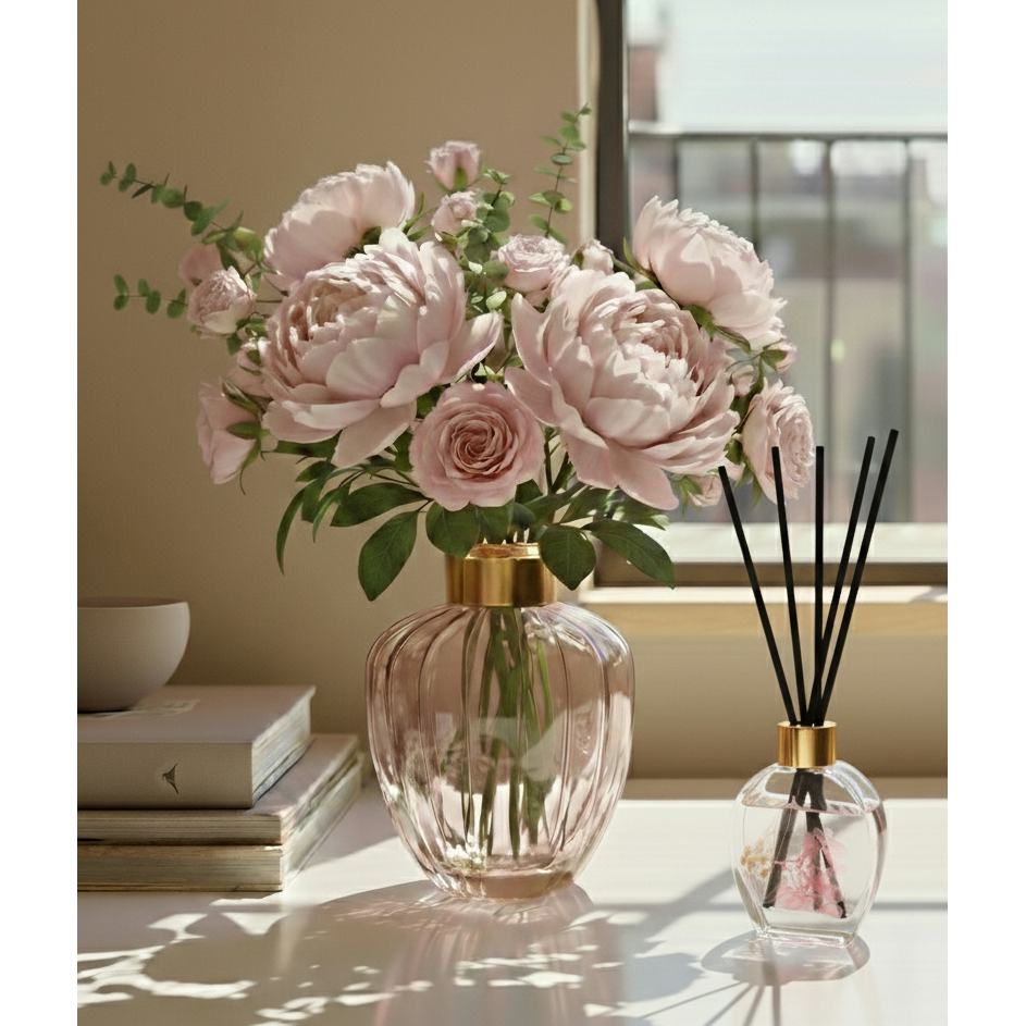 Clear Reed Diffuser with Pink Flower