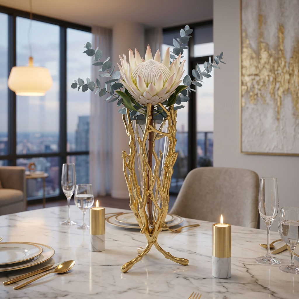 Gold Floral Vase with Removable Glass Insert
