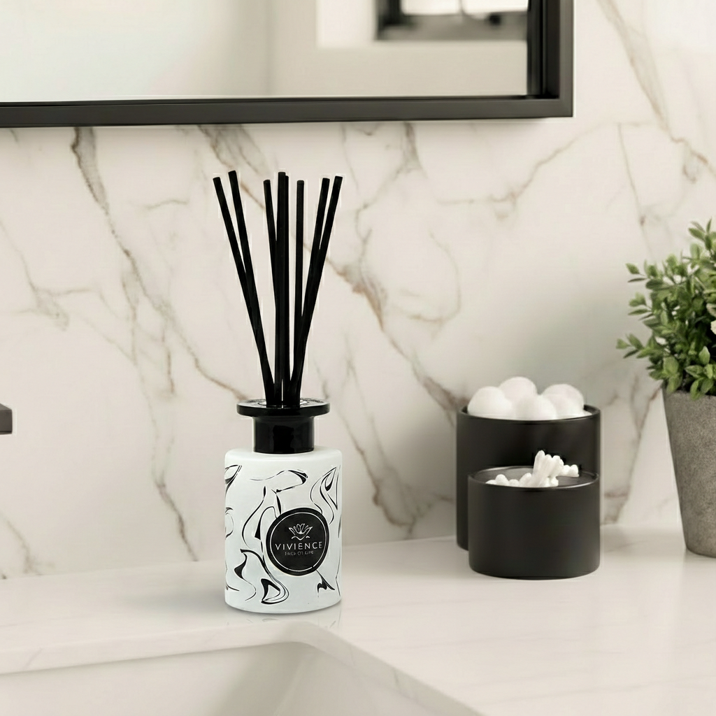 White Reed Diffuser with Blake Spotted Design, "Zen Tea" Scent