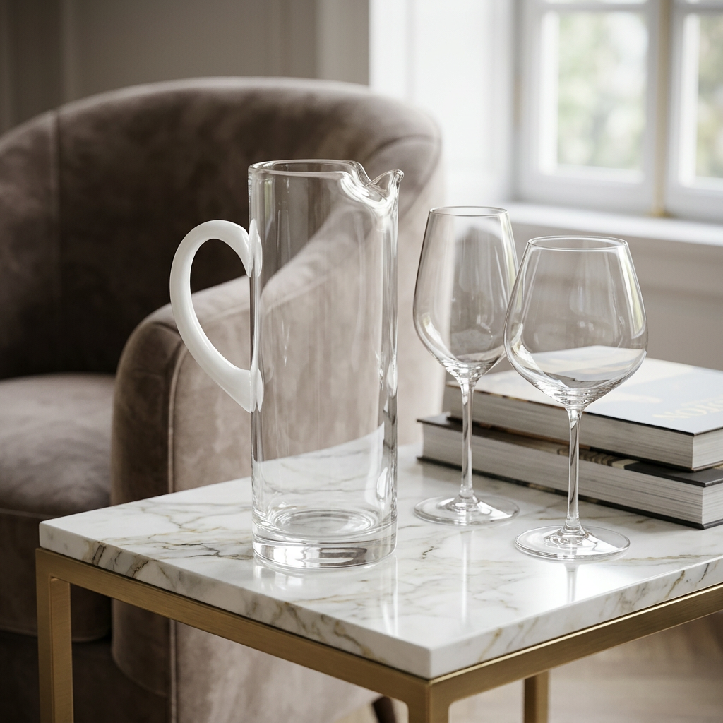 Classic Glass Pitcher with White Handle