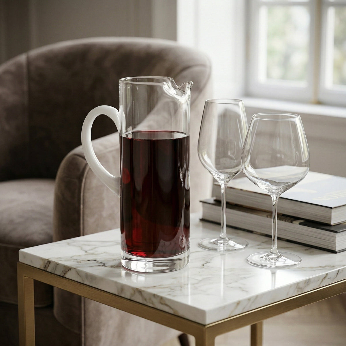 Classic Glass Pitcher with White Handle