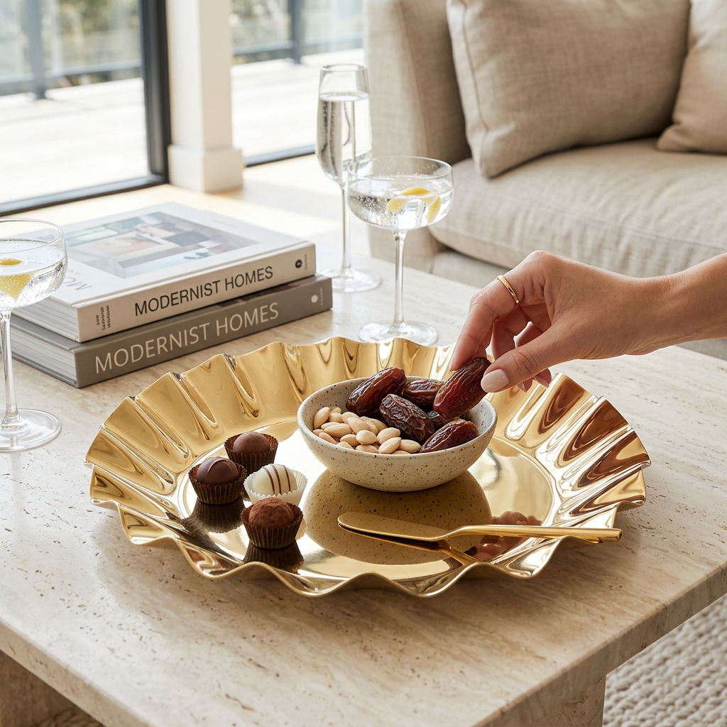 Stainless Steel Tray with Wavy Edge, 14.25"D