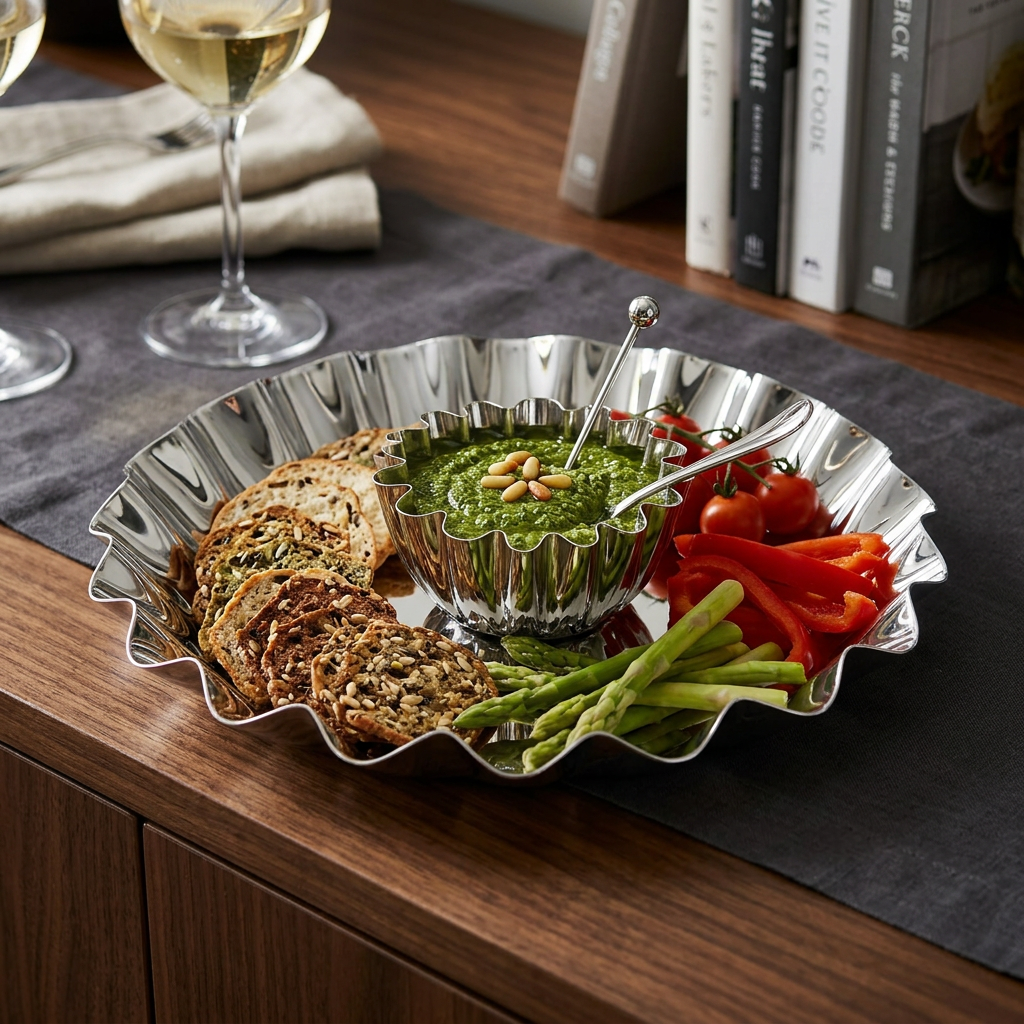 Stainless Steel Chip and Dip Bowl, 14.25"D
