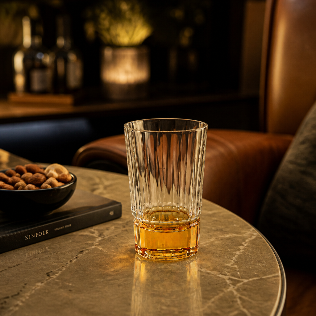 Liscio Ottico - Set of 6 Glasses with Smooth Linear and Amber Shade on the Base
