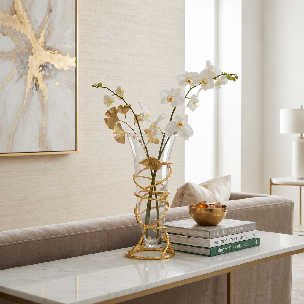 Clear Glass Vase with Removable Gold Leaf Base