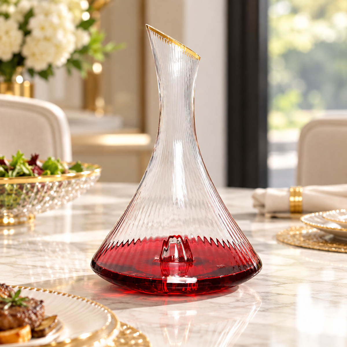 Unique Shaped Decanter with Gold Bottom