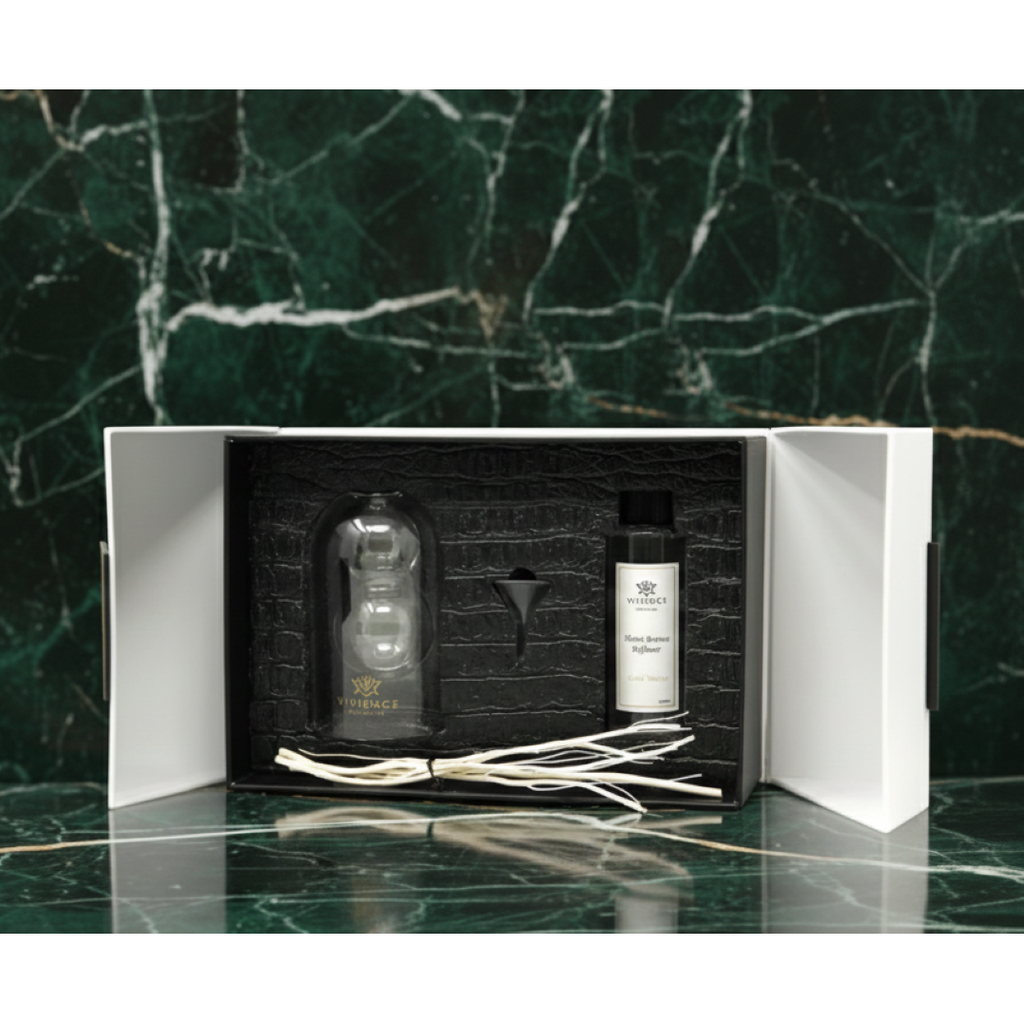 Clear Reed Diffuser with White Circular Inlay, "Lily of the Valley" Scent