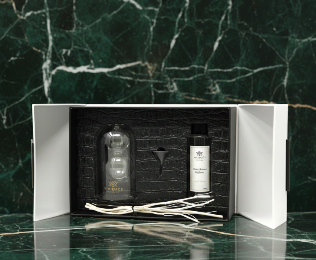 Clear Reed Diffuser with White Circular Inlay, "Lily of the Valley" Scent