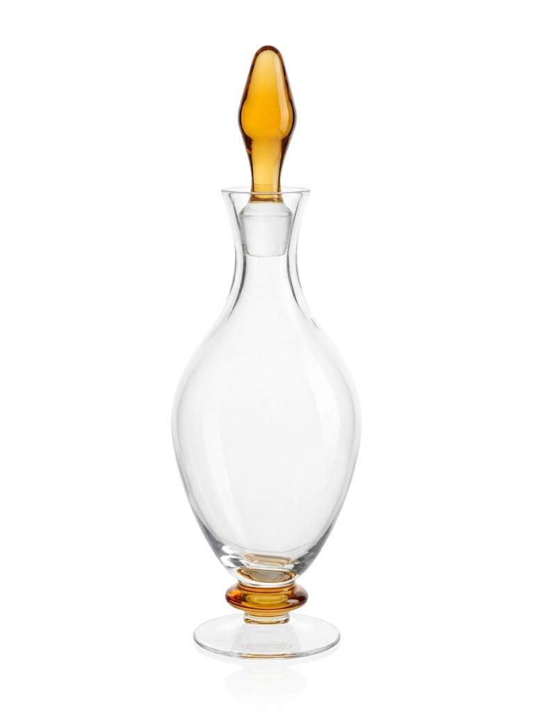 Footed Wine Decanter Amber Topper and Stem