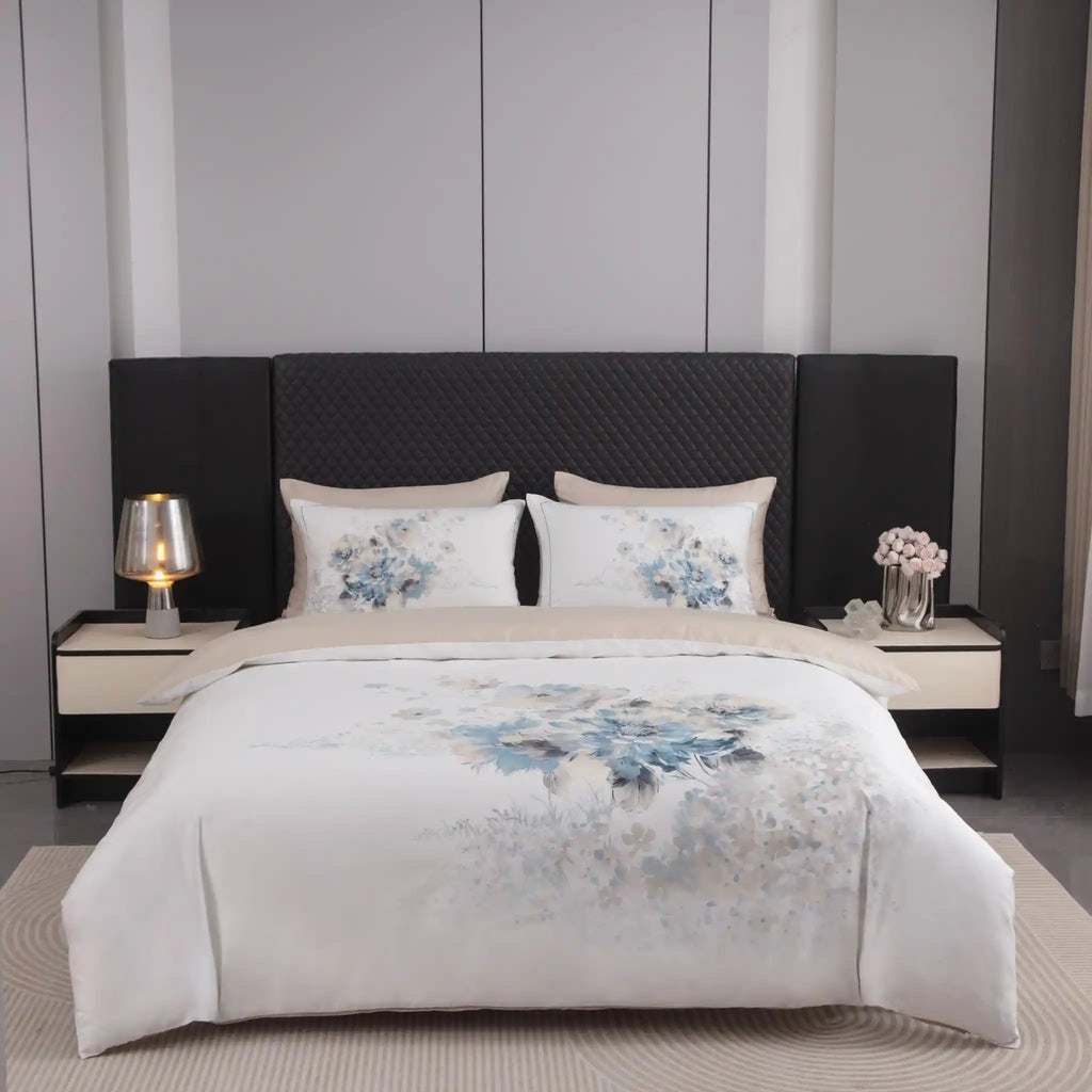 Floral Canvas Blue Duvet Cover Bedding Set