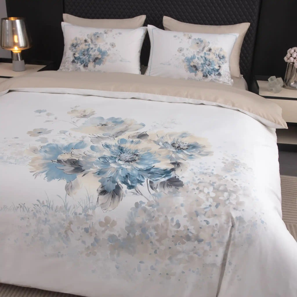 Floral Canvas Blue Duvet Cover Bedding Set