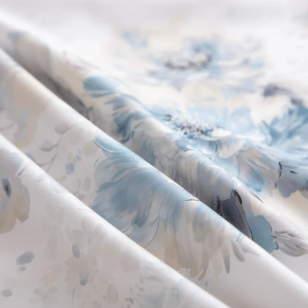 Floral Canvas Blue Duvet Cover Bedding Set