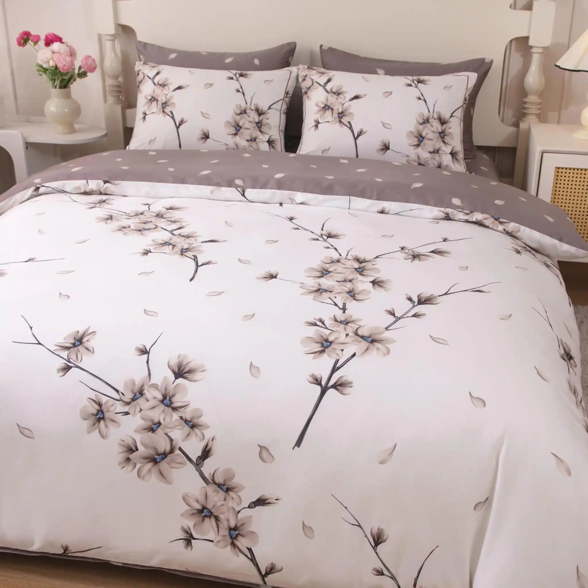 Blanc Blossom Taupe Duvet Cover Bedding Set