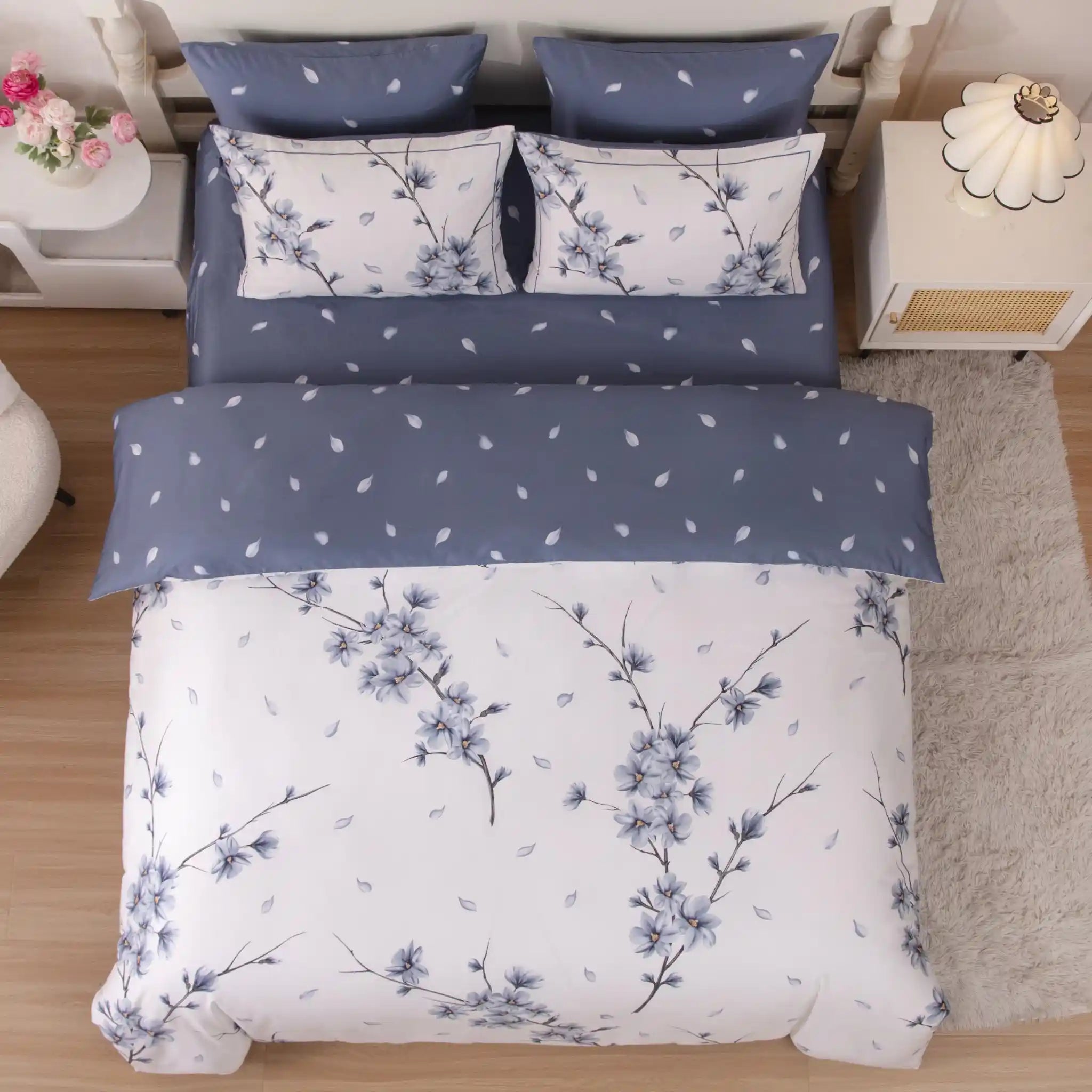 Blanc Blossom Blue Duvet Cover Bedding Set