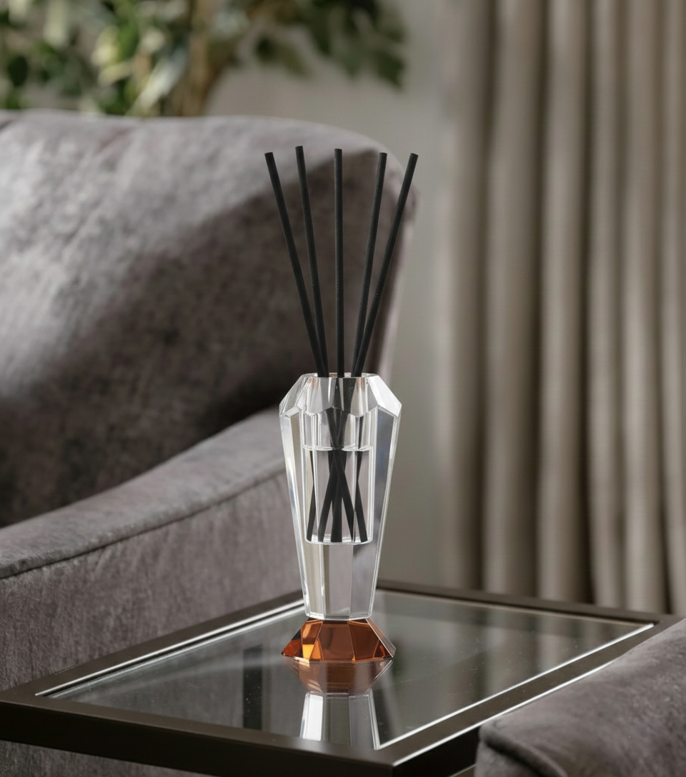 Crystal Reed Diffuser with Colored Base, 2.5" x 2.5" x 5.5"H
