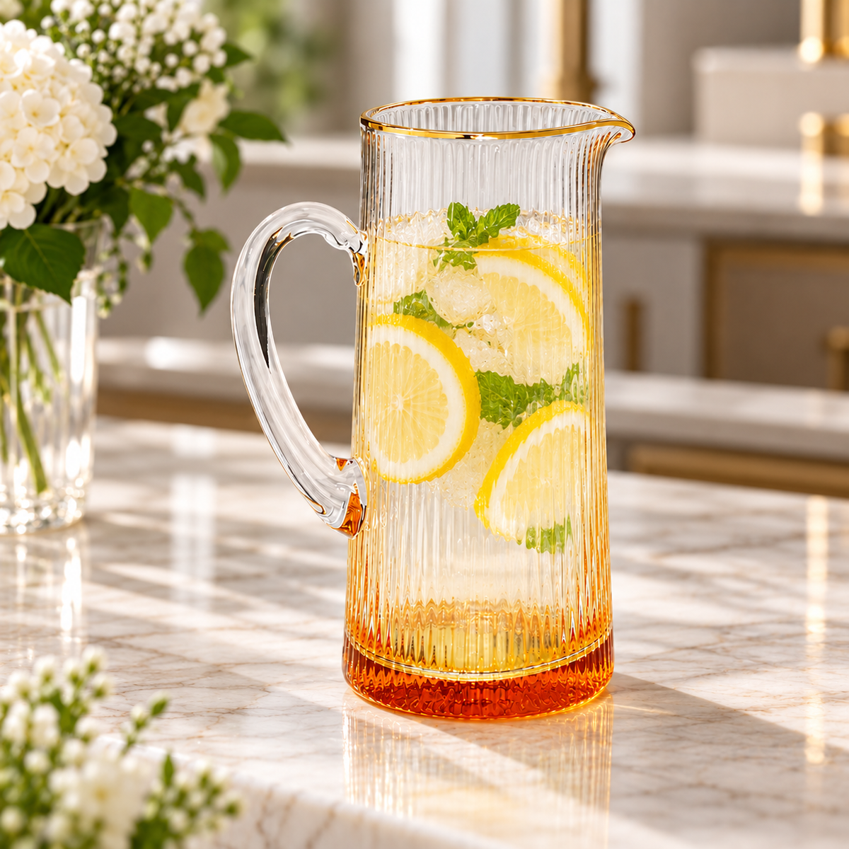 Pitcher with Gold Dipped Bottom and Gold Rim