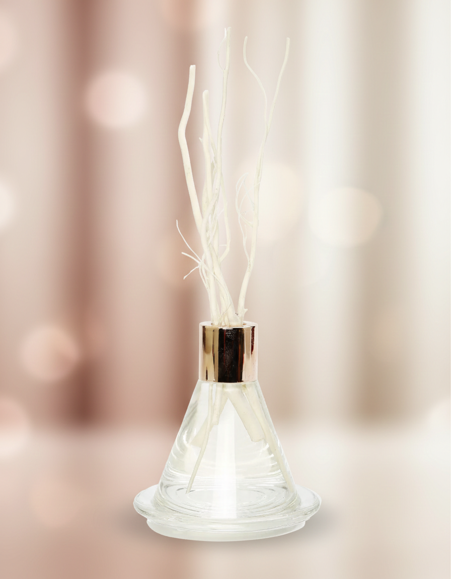 Clear Cone Shaped Reed Diffuser with Tray, "Zen Tea" Scent