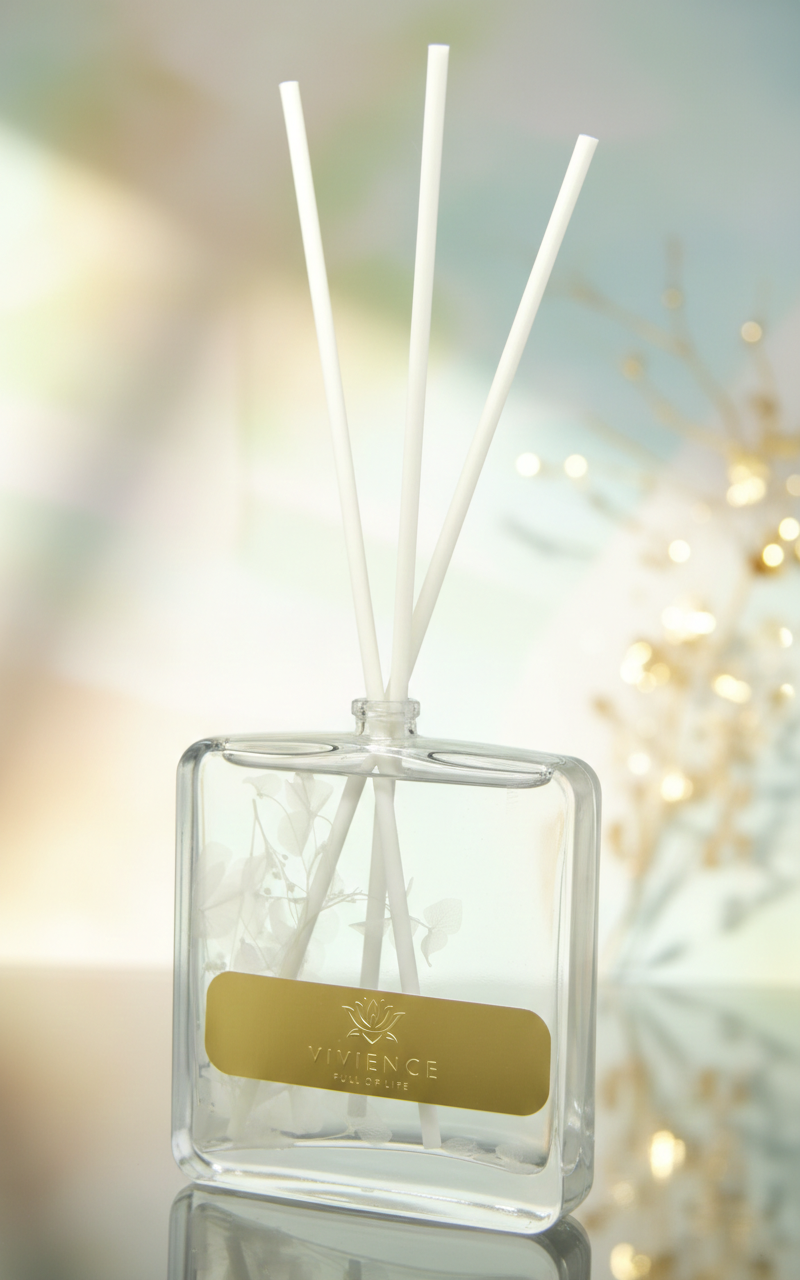 Clear Bottle Reed Diffuser with White Flower and White Reeds, "Cold Water" Scent