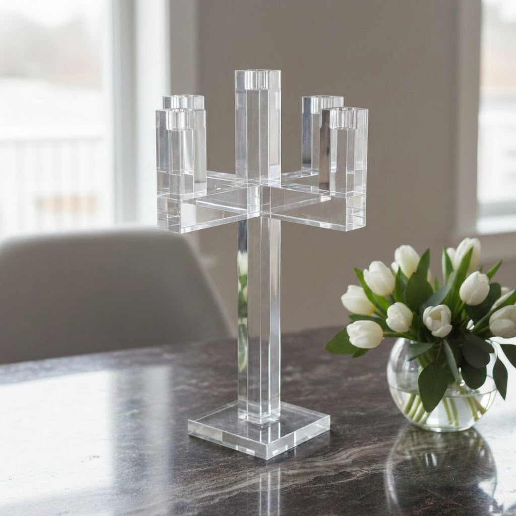 5 Light Crystal Square Cut Candelabra
