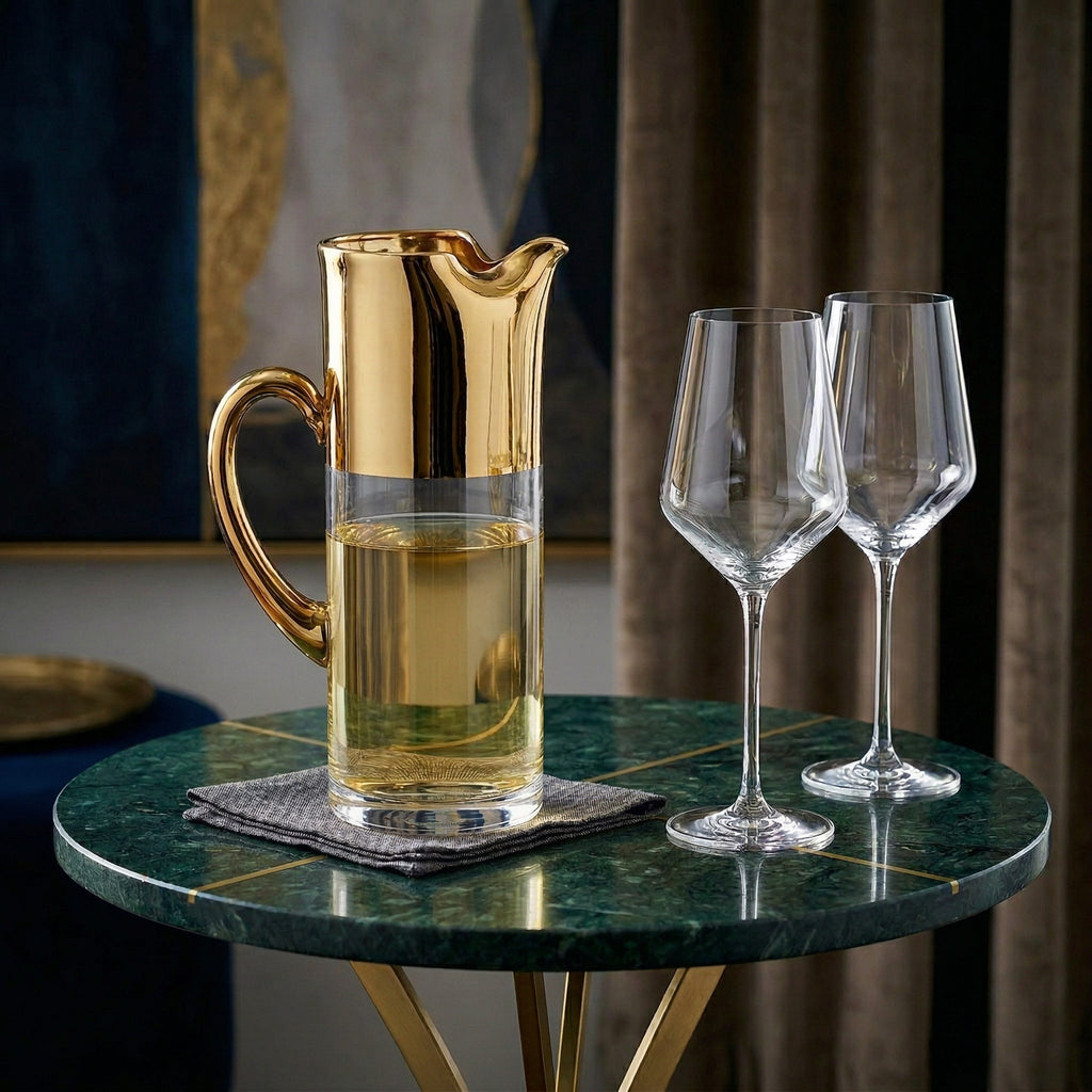 Glass Pitcher with Gold Handle and Top