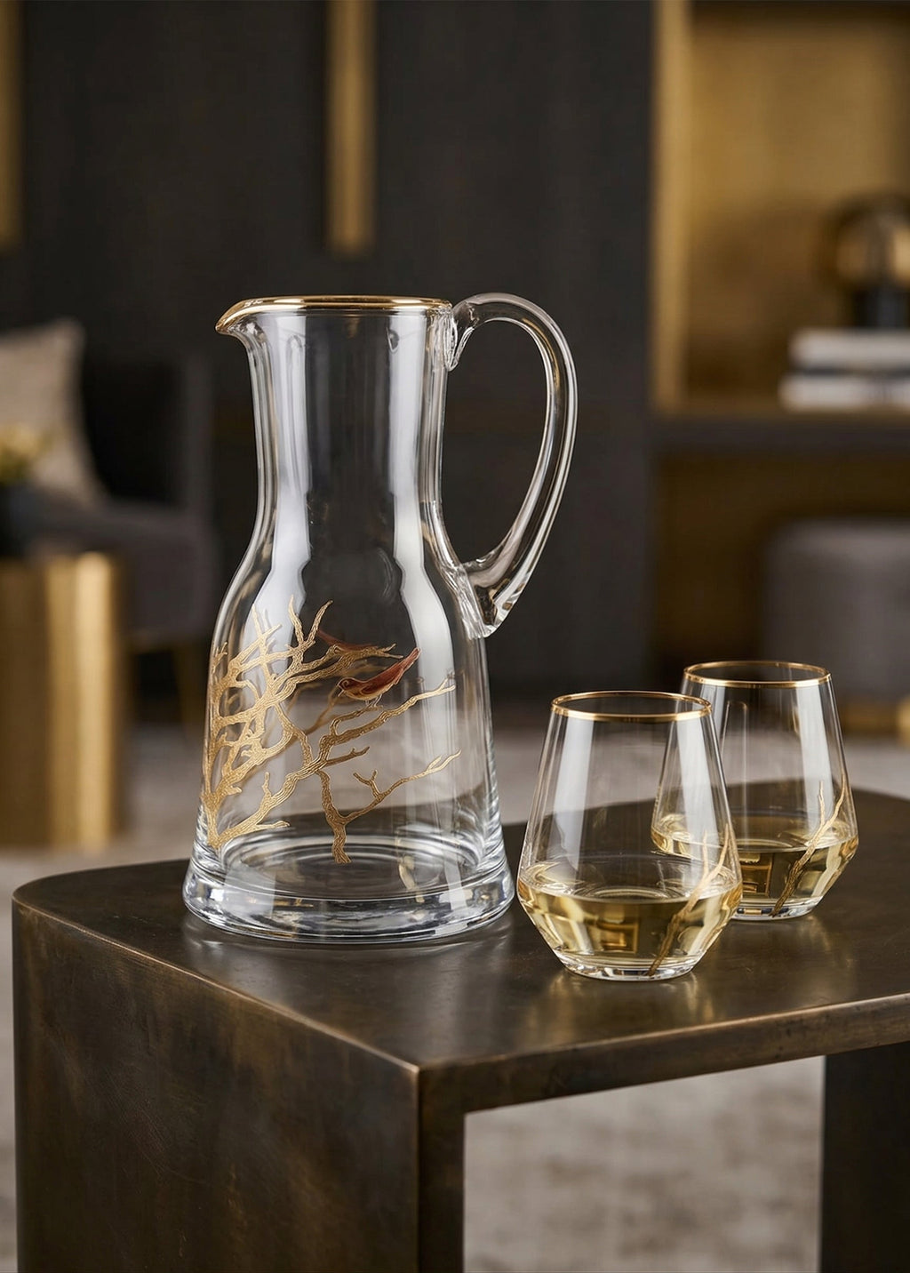 Glass Pitcher with Birds Design