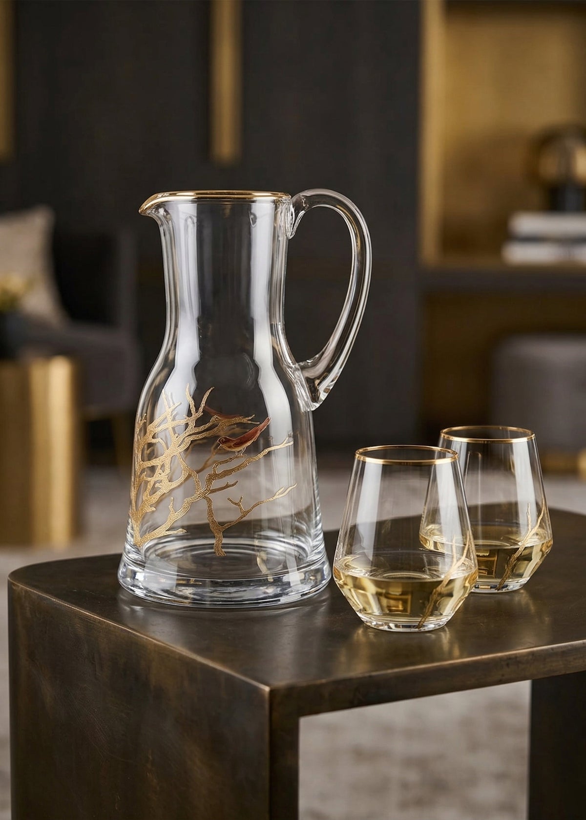 Glass Pitcher with Birds Design