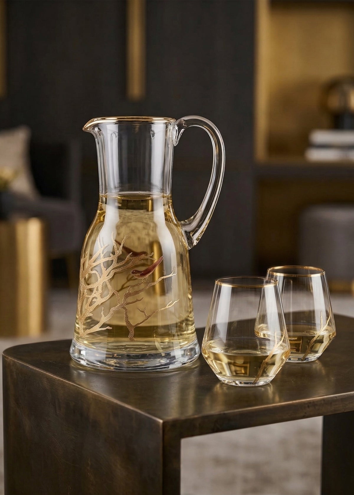 Glass Pitcher with Birds Design