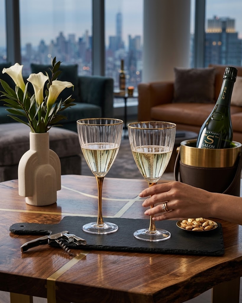Set of 6 Textured Glasses with Gold Stem and Rim
