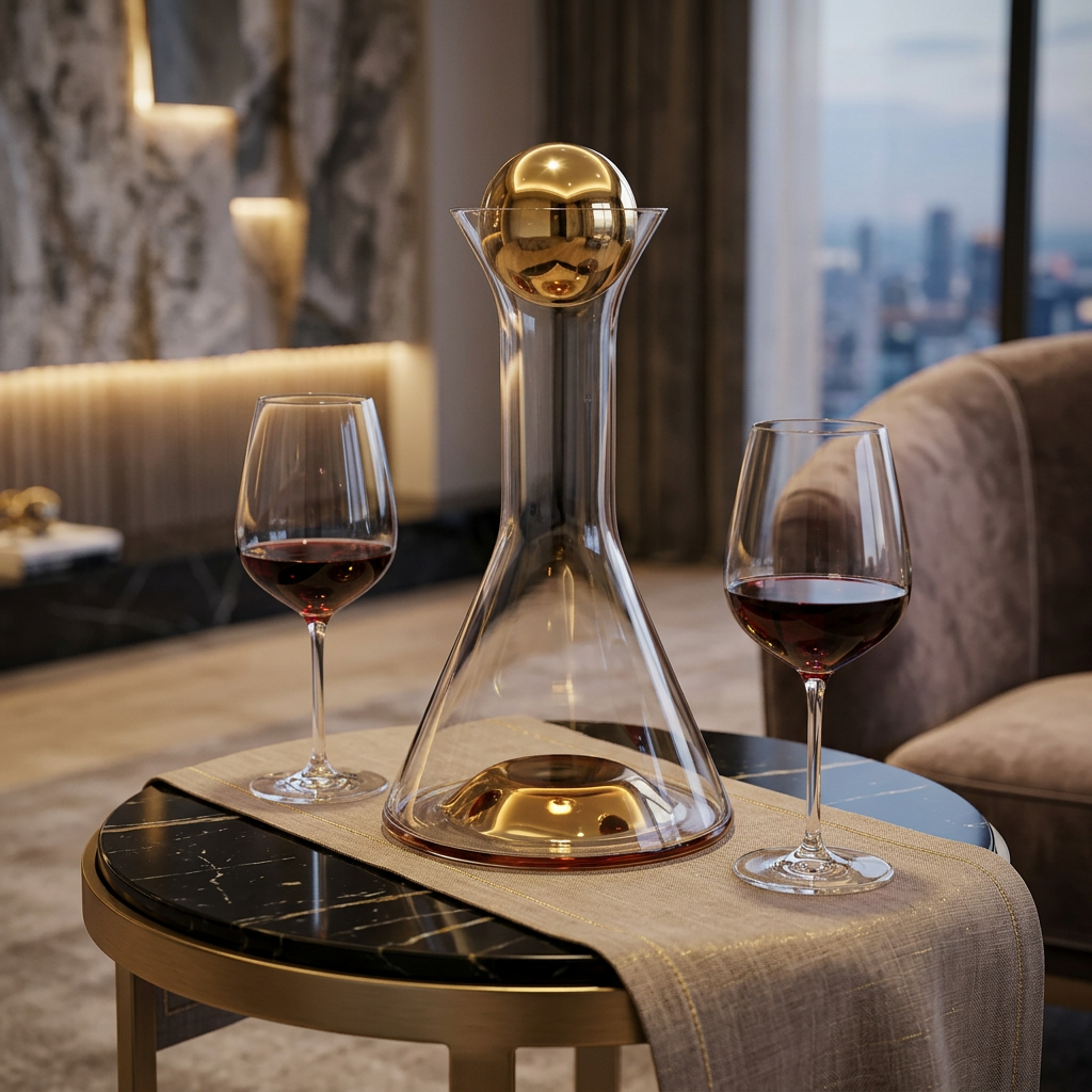 Glass Decanter with Gold Base and Ball Lid