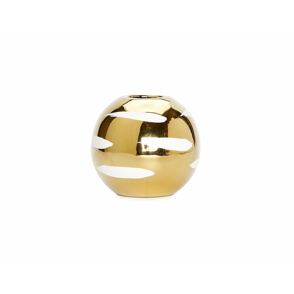 Gold Vase with White Block Design