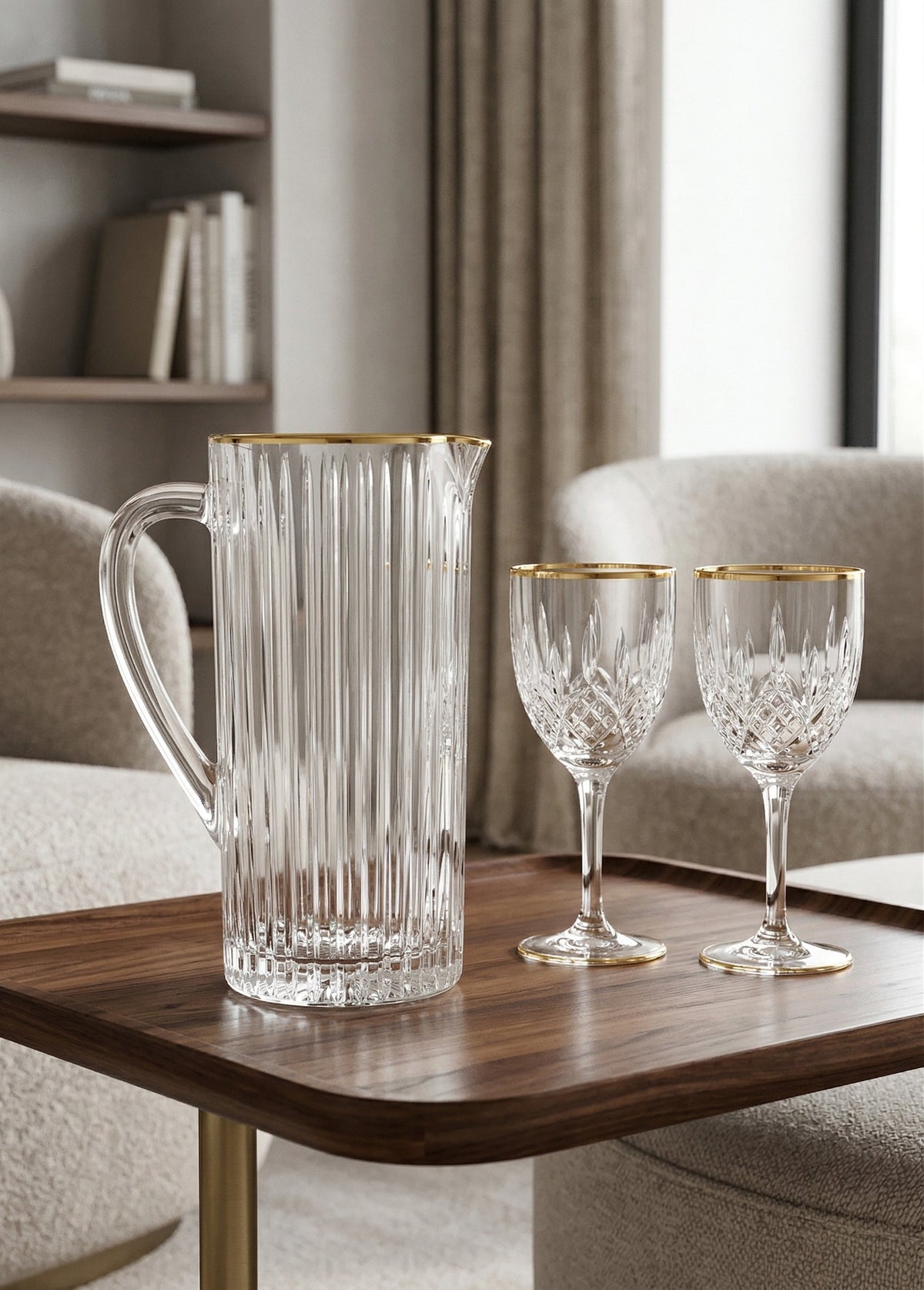 Liscio Ottico - Pitcher with Linear Design and Gold Rim