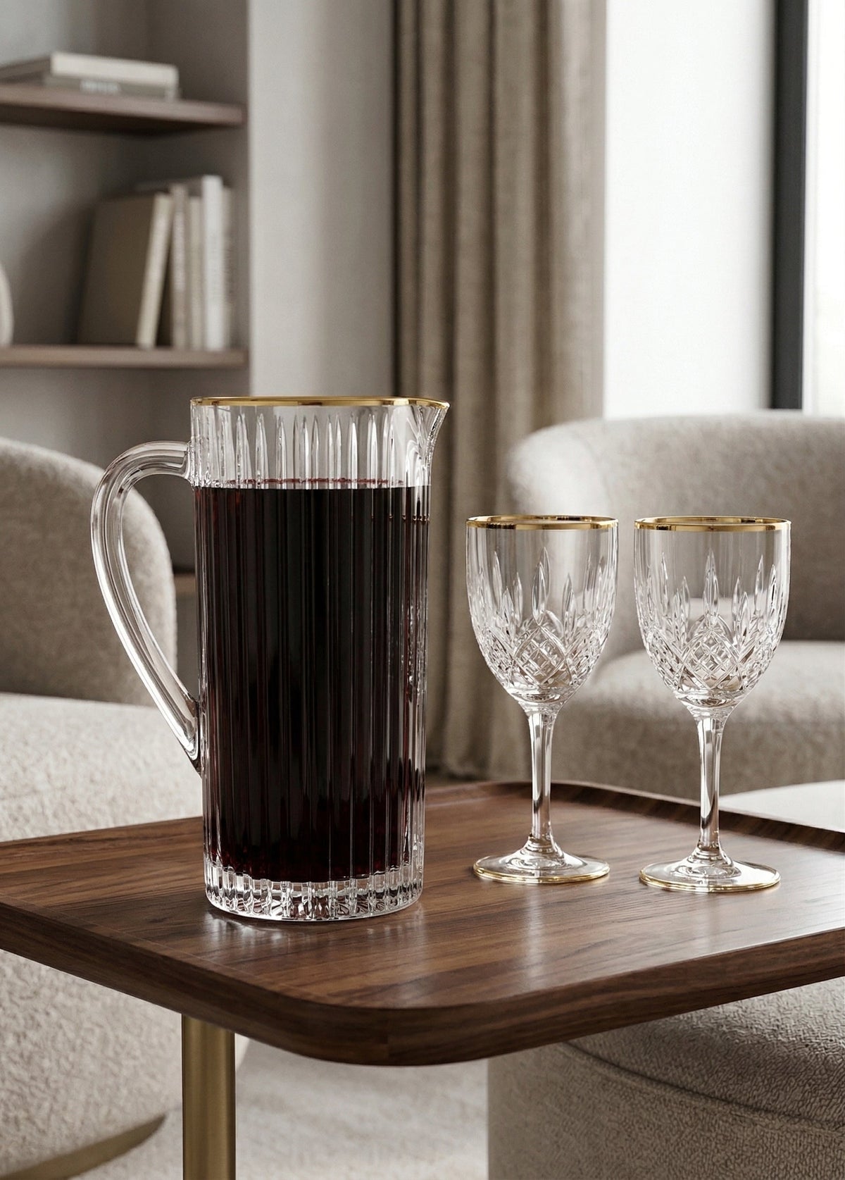 Liscio Ottico - Pitcher with Linear Design and Gold Rim