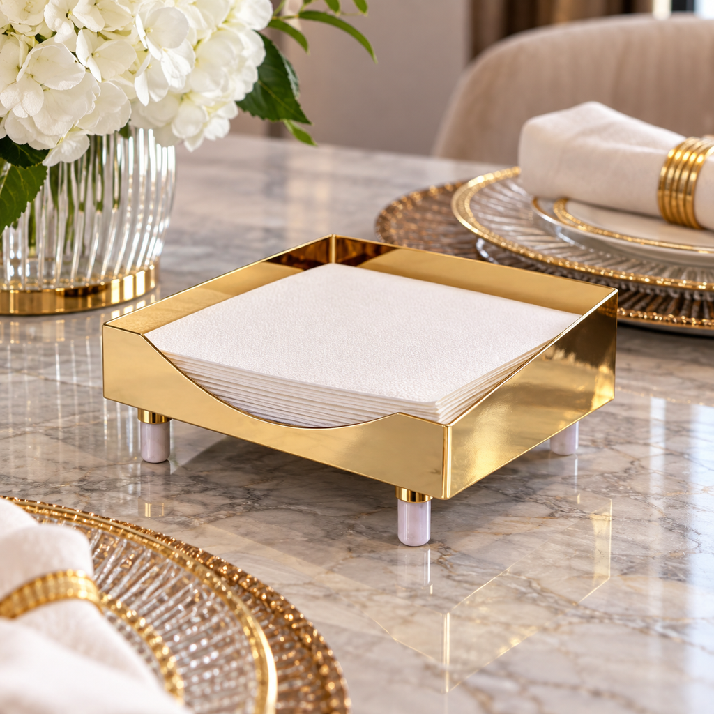 Napkin Holder on Marble Legs, 7"L x 7"W