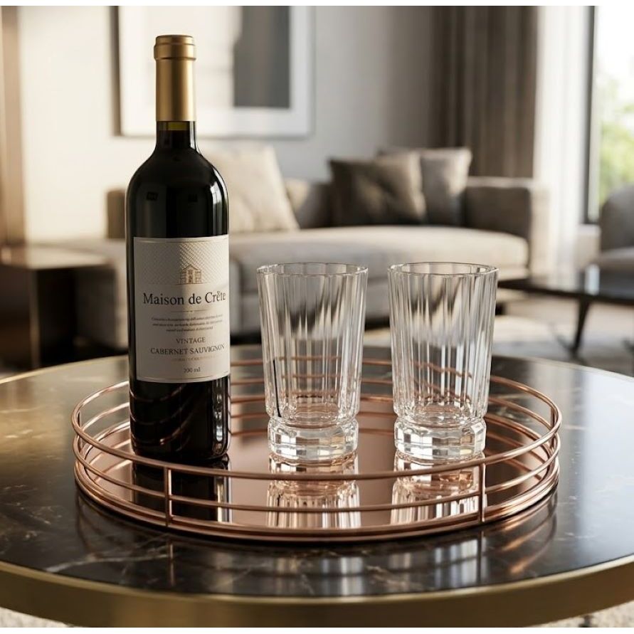Liscio Ottico - Set of 6 Glasses with Smooth Linear and Amber Shade on the Base