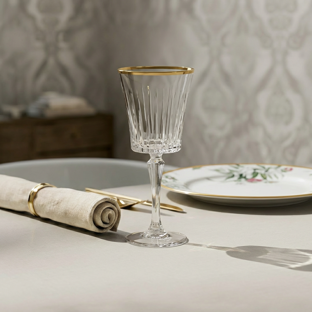 Liscio Ottico - Set of 6 Wine Glasses with Shade on the Bottom and Gold Rim
