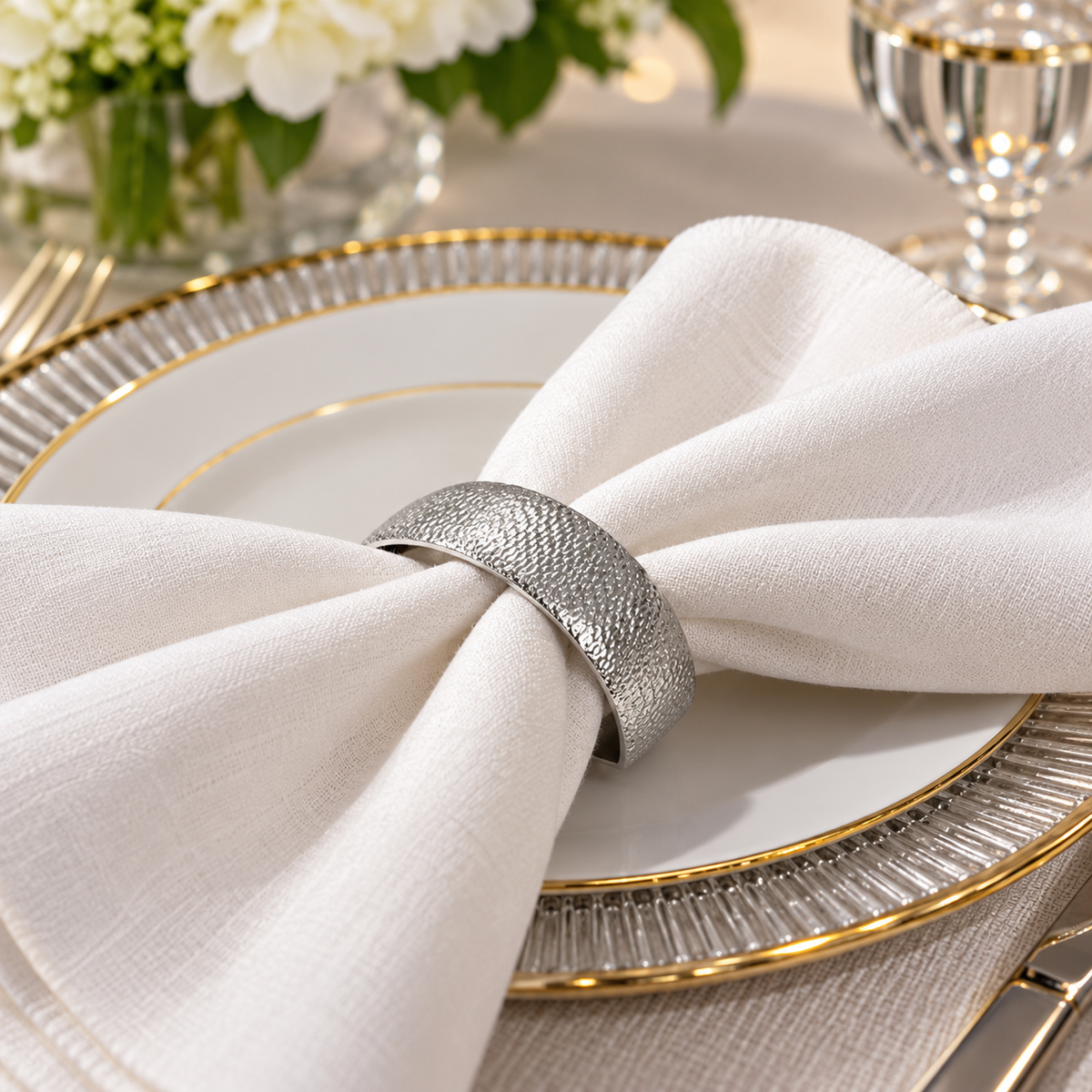 Set of 4 Nickel Spaghetti Look Cutlery Holders