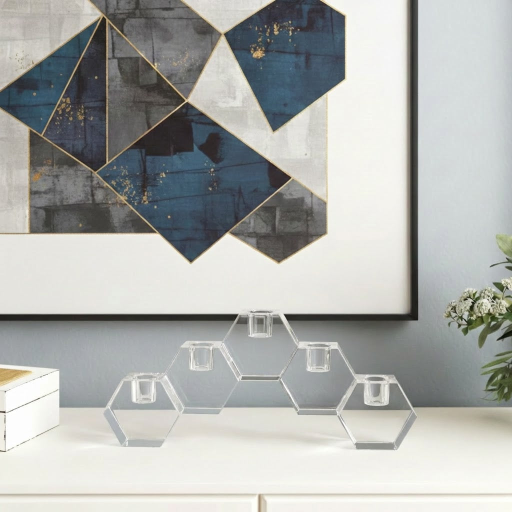 5 Light Crystal Hexagon Cluster Candle Holder