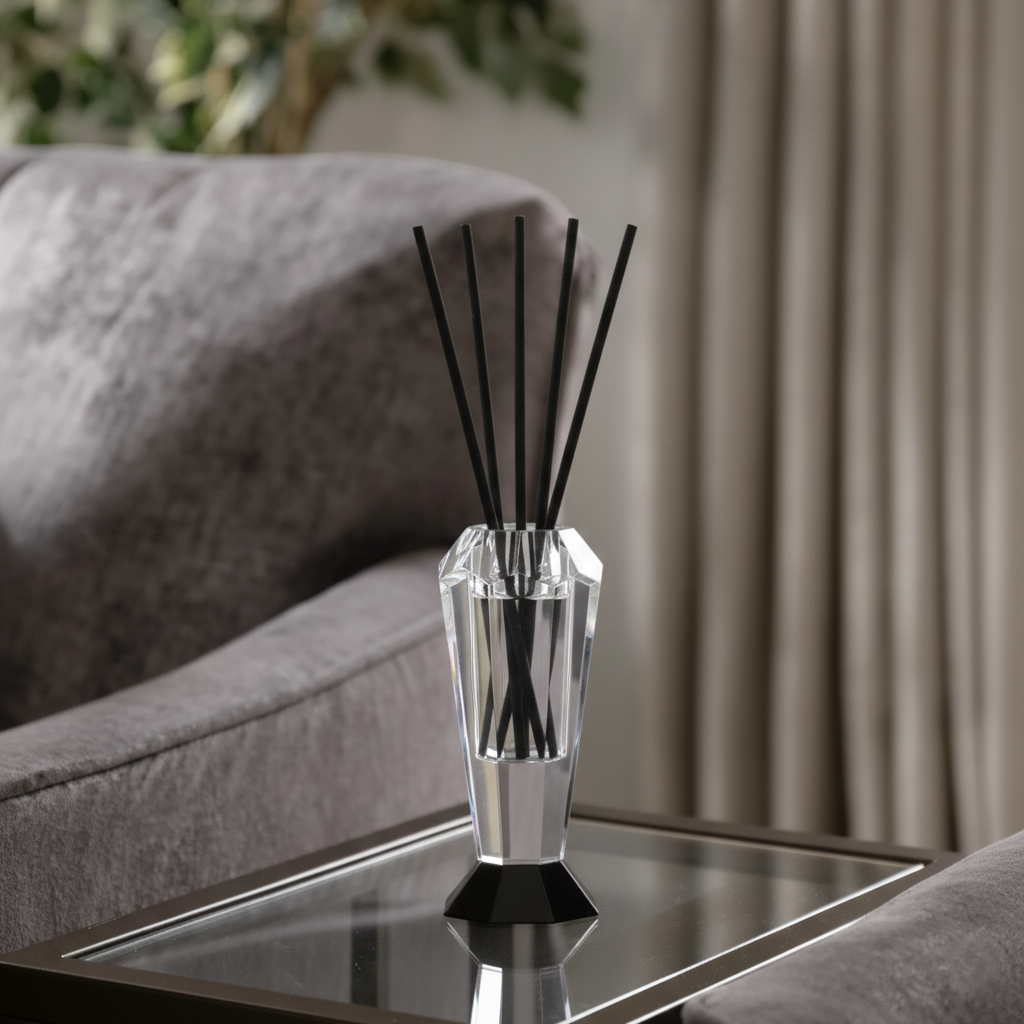 Crystal Reed Diffuser with Colored Base, 2.5" x 2.5" x 5.5"H