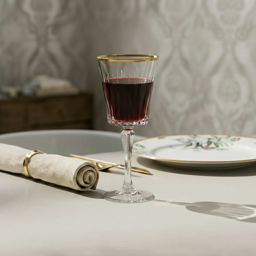 Liscio Ottico - Set of 6 Wine Glasses with Shade on the Bottom and Gold Rim