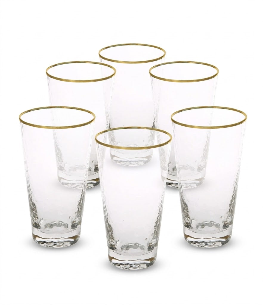 Set Of 6 Tumblers With Simple Gold Design - 3.5"D X 4.25"H