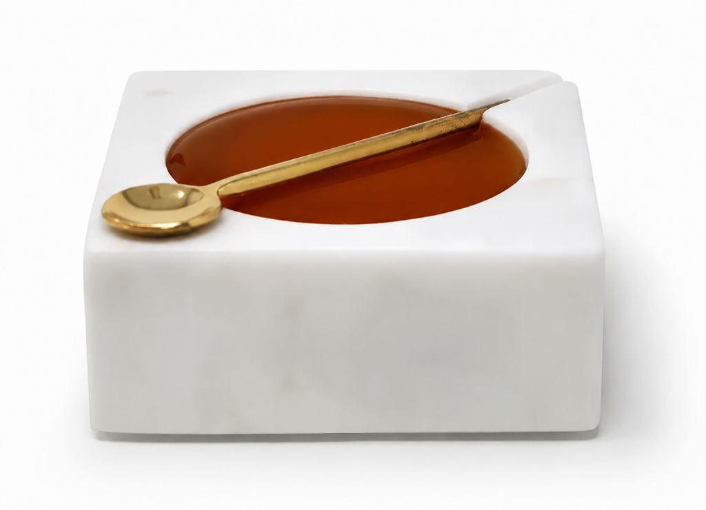 Marble Salt Dish with Gold Spoon