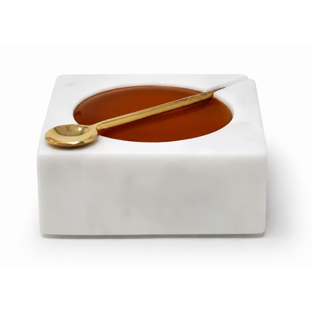 Marble Salt Dish with Gold Spoon
